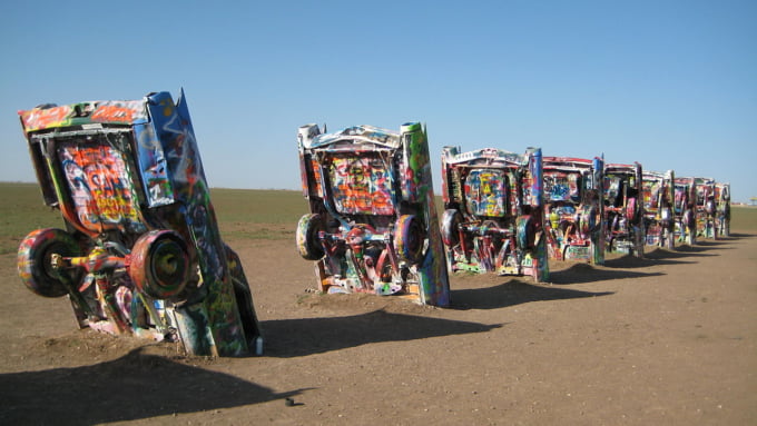 Cadillac Ranch well known attraction in Amarillo Texas