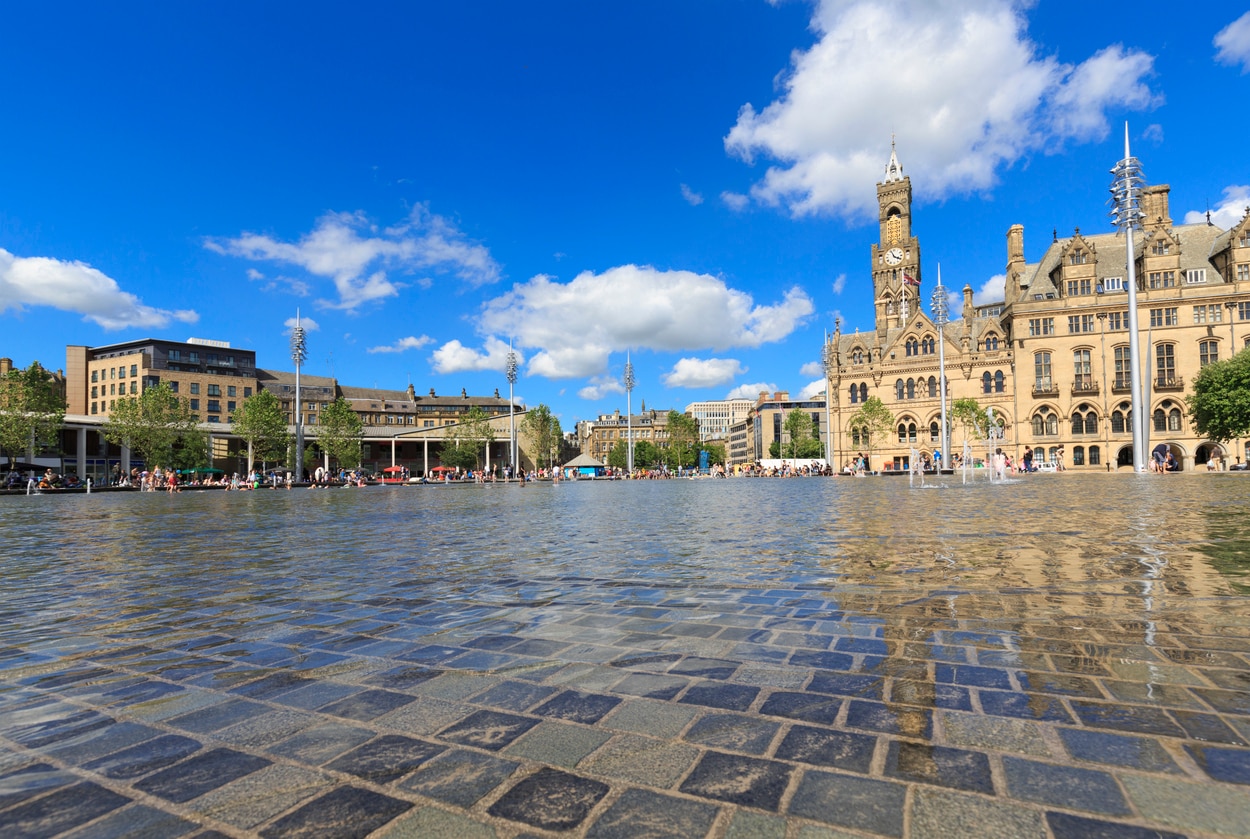 Bradford (UK) : A City Known for Its Urban Girt Mill Chimneys and Its Grand Victorian Structures, a Metropolitan Borough of West Yorkshire