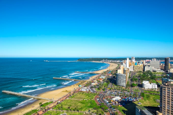 Birds eye view of Durban City and Coast