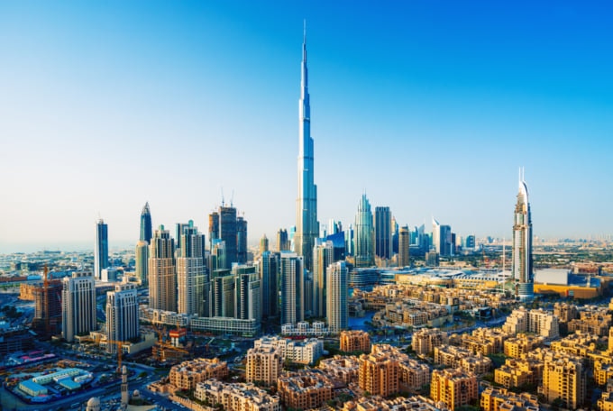 Amazing view of the modern skyline of Dubai