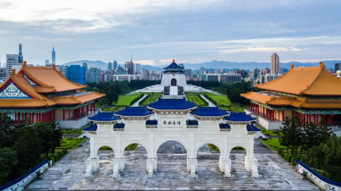 Iconic view of Taipei with Liberty Square and Chiang Kai-Shek Memorial Hall
