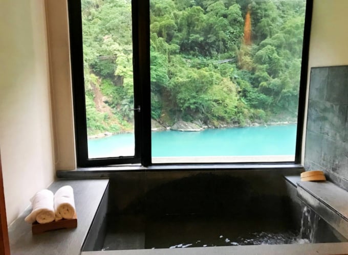 Private Hot Spring Bath at resort in Wulai in Taiwan