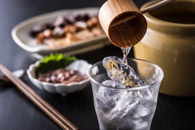 Shochu, a Japanese alcohol stronger than sake, traditional preparation