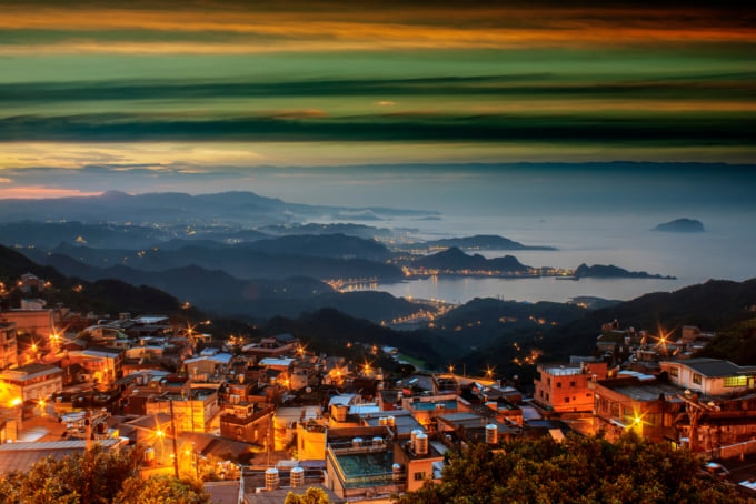 Sunset view of Jiufen,a popular town in the mountains of North Taiwan