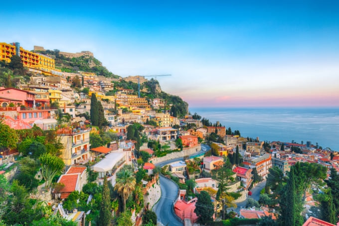 Stunning view of Taormina, Sicily, Italy.