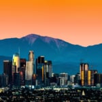 View of Downtown Los Angeles skyline during sunset