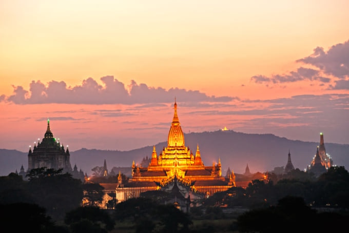 The Ananda Pahto, beautiful temple in Bagan at sunset