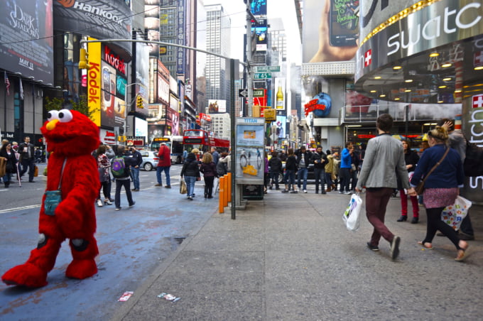 Elmo from Sesame Street at Times Square, New York