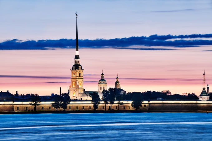 Peter and Paul Cathedral in Saint Petersburg at Sunset