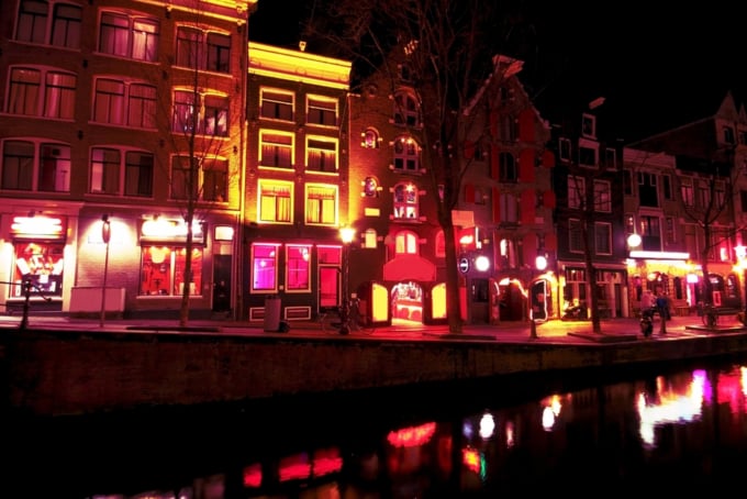 Amsterdam's infamous red light district at night